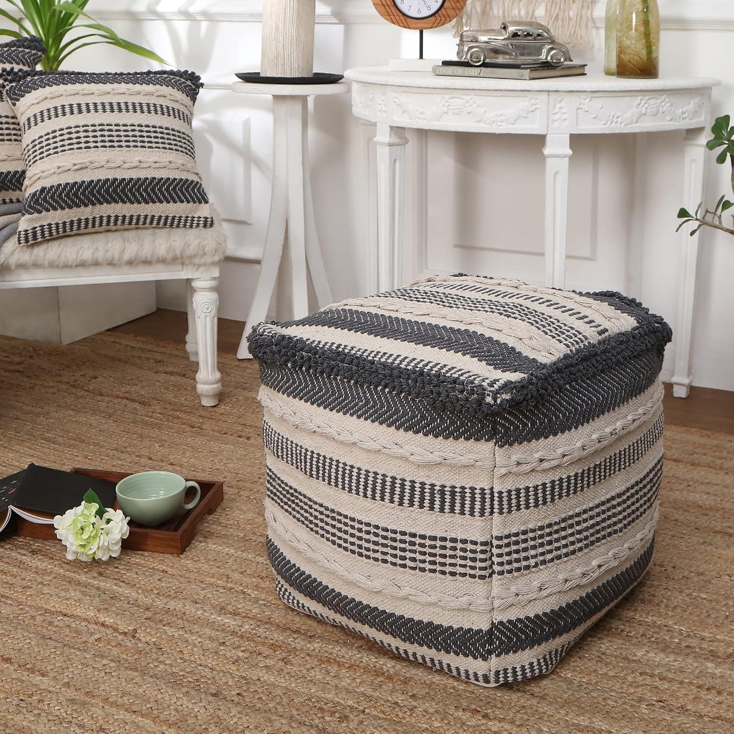 REDEARTH · Tufted Pouf Ottoman with Filler Textured Storage Cube Bean Bag Pouffe Footrest for