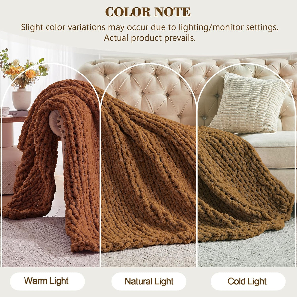 Carriediosa Chunky Knit Throw Blanket 50" X 60", 100% Hand Made Large Chenille Loop Yarn Soft