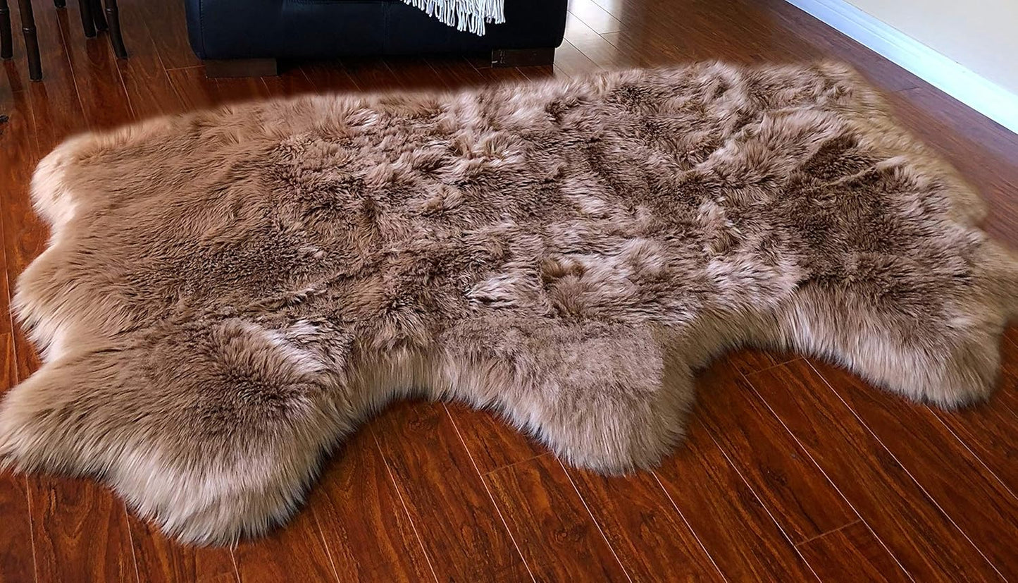 LAMBZY Faux Sheepskin Hypoallergenic Free Shape Silky Shag Rug, Luxury Shaggy Silky Plush Carpet