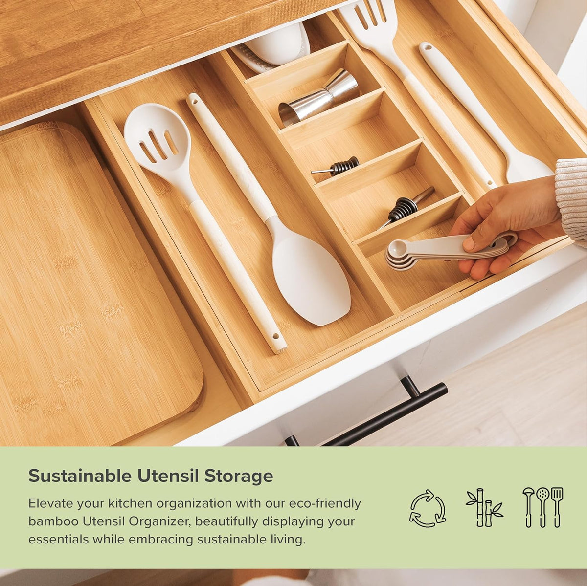 Adjustable Kitchen Drawer Organizer for Utensils and Junk, Food-Safe Contract Grade with 100%