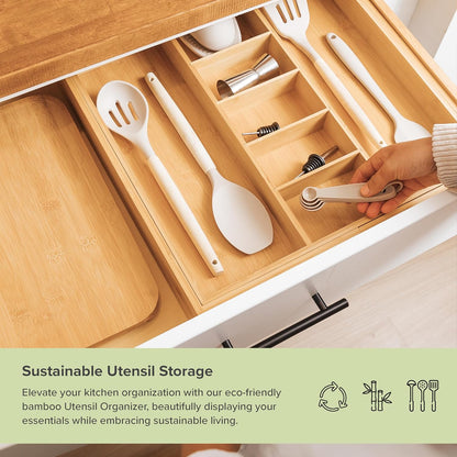 Adjustable Kitchen Drawer Organizer for Utensils and Junk, Food-Safe Contract Grade with 100%
