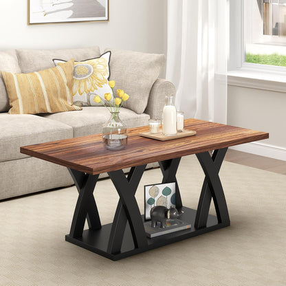 47” Wood Coffee Tables for Living Room Rustic Stands with Storage Shelf Black Blown Coffee Tables