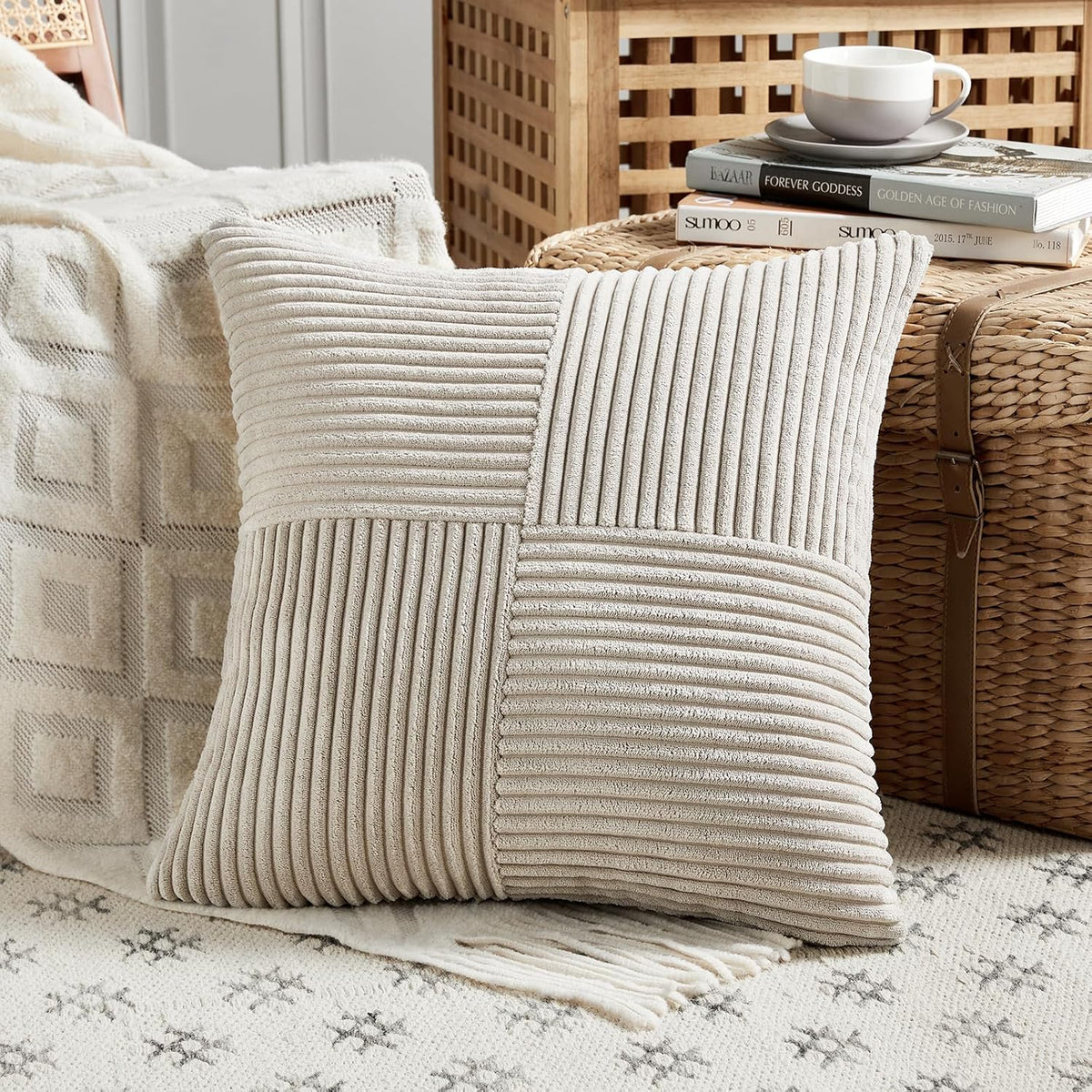 Fancy Homi 2 Packs Neutral Taupe Decorative Throw Pillow Covers 20x20 Inch for Living Room Couch