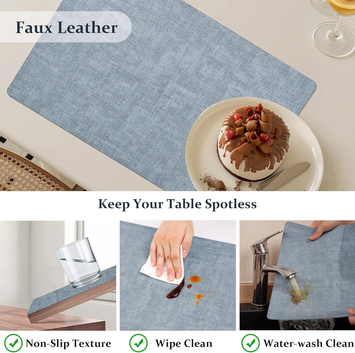 FROMHEART Faux Leather Placemats Set of 12–Waterproof,Heat/Oil Stain-Resistant PU Table