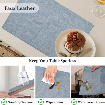 FROMHEART Faux Leather Placemats Set of 12–Waterproof,Heat/Oil Stain-Resistant PU Table