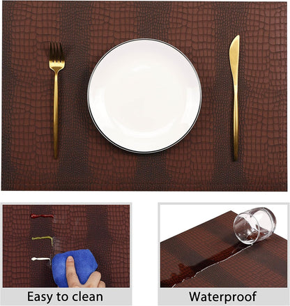 Faux Leather Hardboard Placemats, Set of 6 PU Table Mats, Easy to Clean, Heat & Stain Resistant for