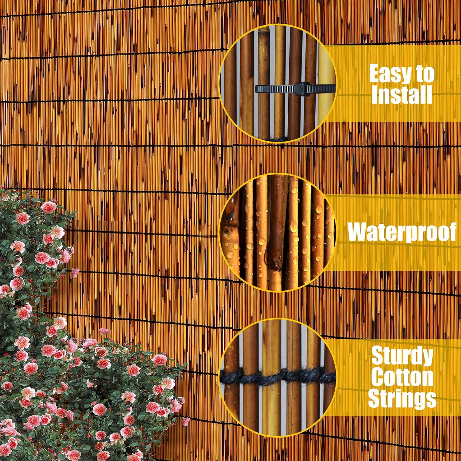 2 Pack Natural Reed Fence,4FT X 16.4FT Bamboo Fencing Privacy Reed Screening for Outdoor, Gallery