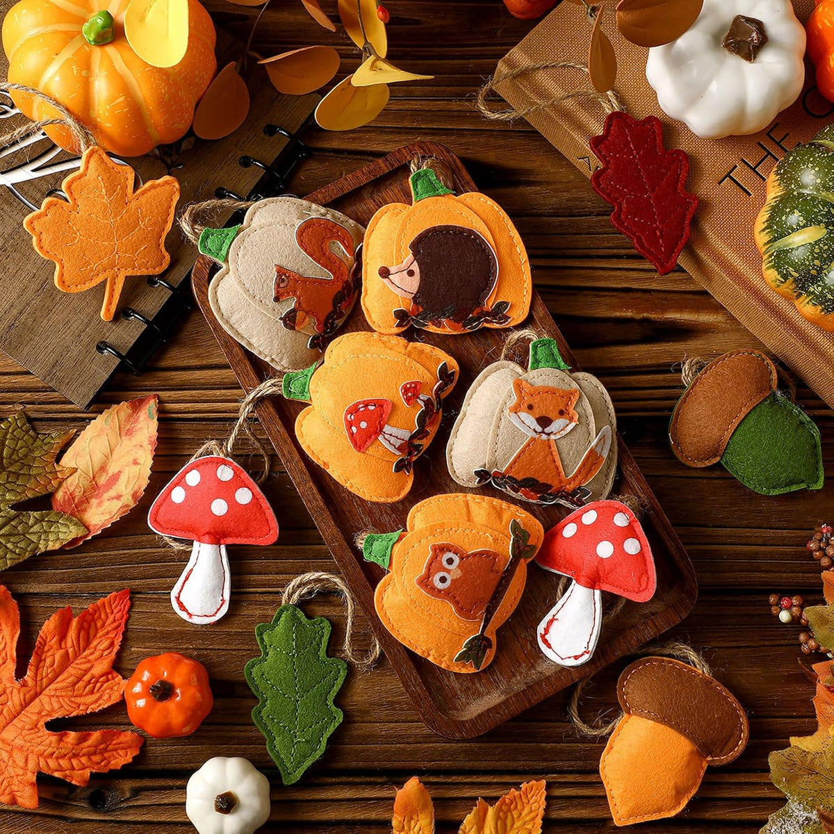 12 Pcs Fall Thanksgiving Tree Decoration 3D Felt Pumpkin Maple Leaf Hanging Felt Pumpkin Hanging