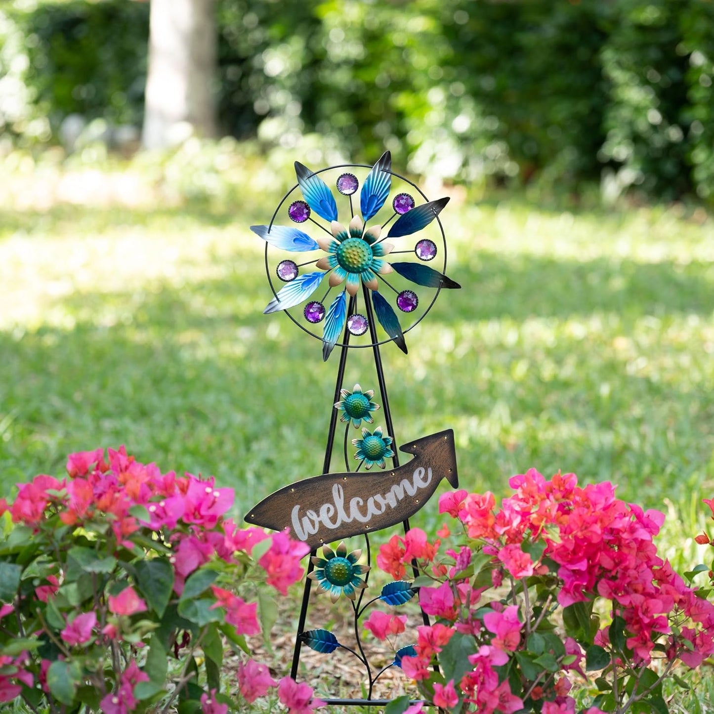TERESA'S COLLECTIONS Peacock Garden Solar Stake, Wind Spinner Yard Art Sign for Outdoor Decor