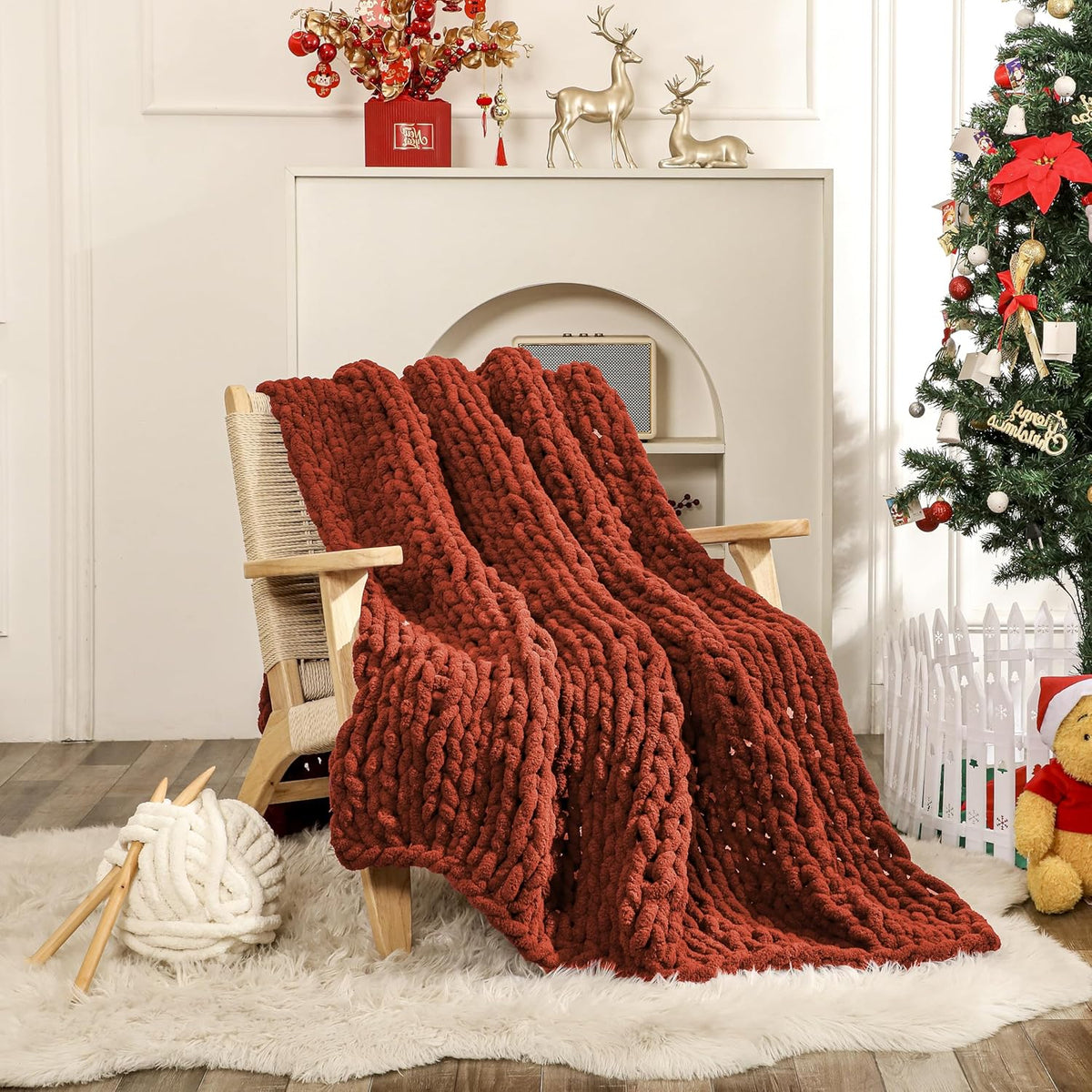 WESHIONGOO Chunky Knit Blanket Throw Knitted Throw Blankets for Couch Bed Fluffy Soft Blanket with