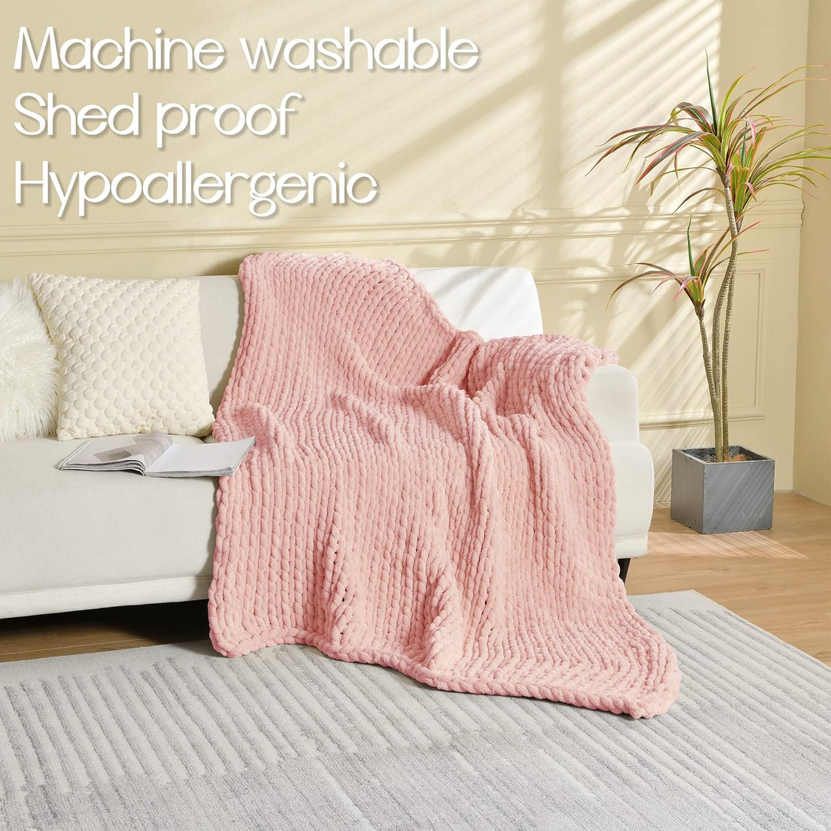 Maetoow Tighter Version Chenille Chunky Knit Blanket Throw 50×60 Inch, Handmade Warm & Cozy Blanket