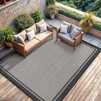 CAMILSON Indoor Outdoor Rug, 6x9 Bordered Gray Modern Area Rugs for Indoor and Outdoor Patios