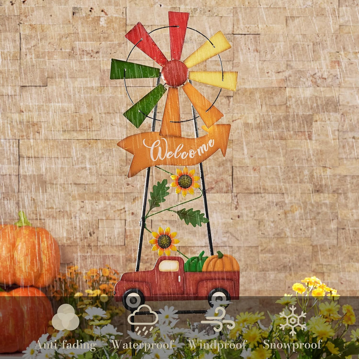 TERESA'S COLLECTIONS Fall Decor for Outdoor Home, Metal Pumpkin Fall Decorations Wind Spinner Yard
