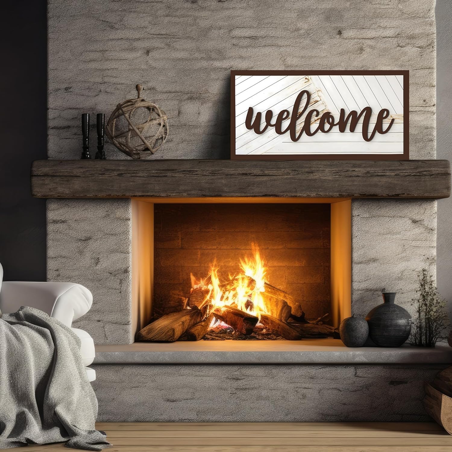 Welcome Sign - Large Rustic Wooden Wall Decor for Farmhouse Living Room, Entryway, or Foyer |