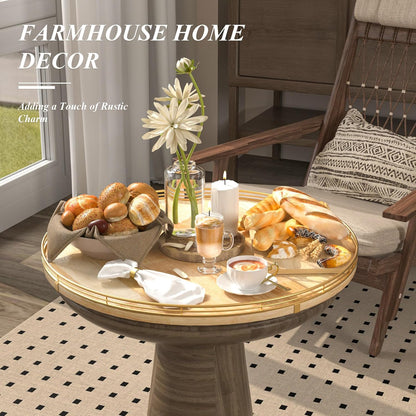 21-Inch Wooden Lazy Susan Turntable – Premium Oak & Iron, Extra Large Rotating Serving Tray for