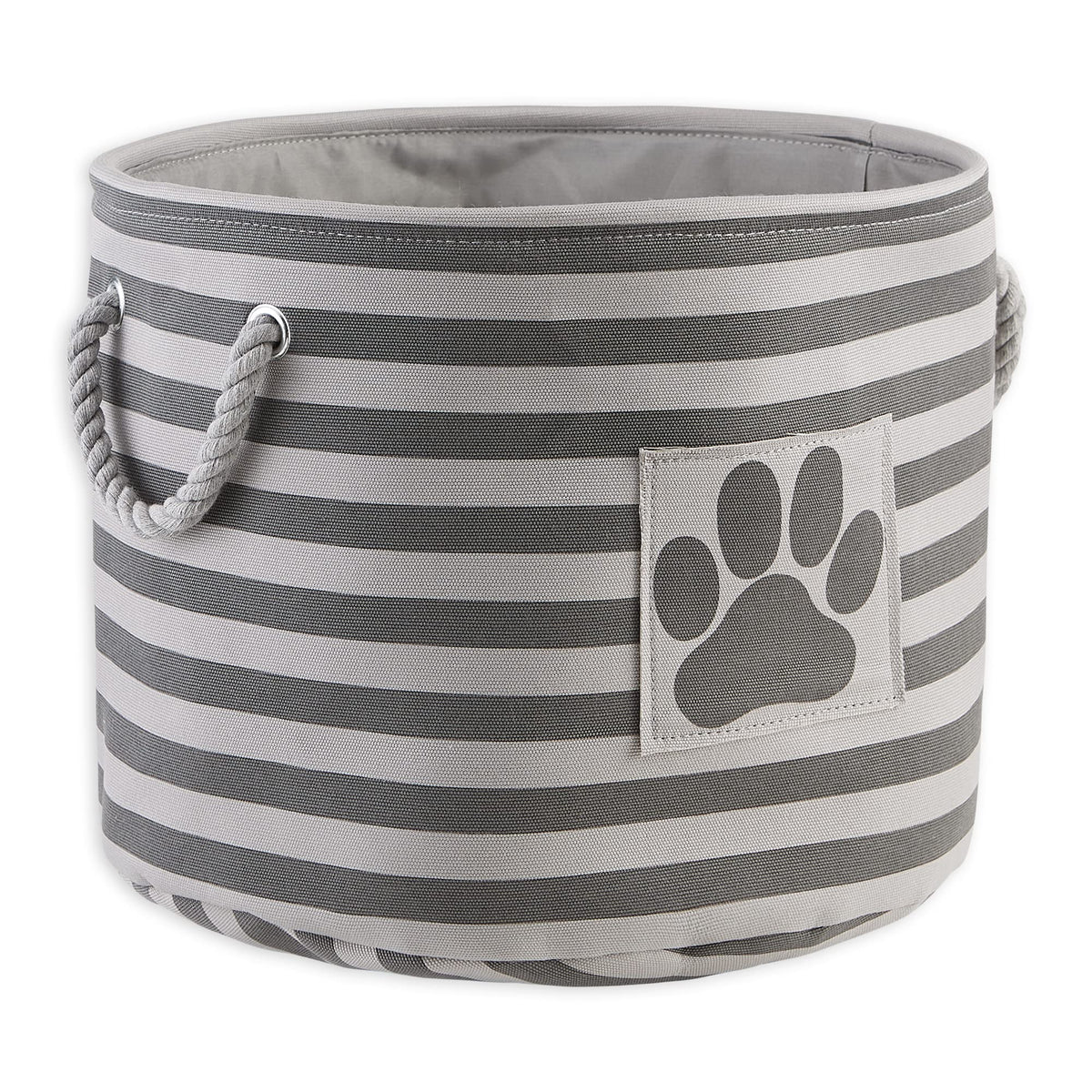Bone Dry Pet Storage Collection Striped Paw Patch Bin, Medium Round, Gray