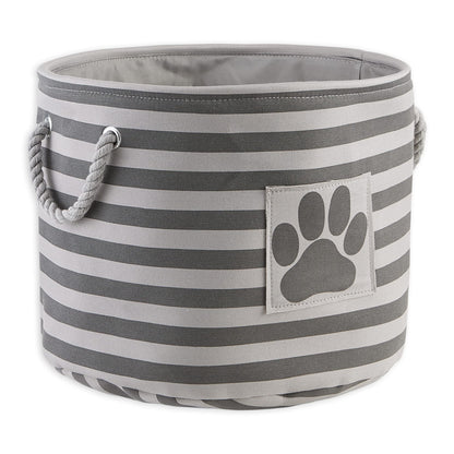 Bone Dry Pet Storage Collection Striped Paw Patch Bin, Medium Round, Gray