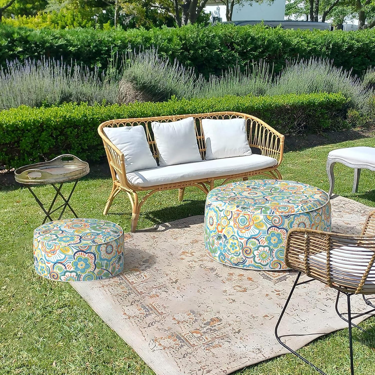 LVTXIII Outdoor/Indoor Inflatable Stool Ottoman, All Weather Patio Footrest Pouf, Portable Round