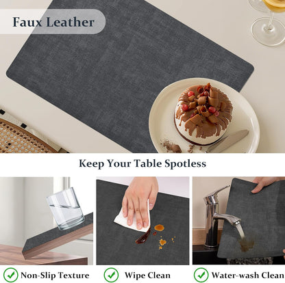 FROMHEART Faux Leather Placemats Set of 12–Waterproof,Heat/Oil Stain-Resistant PU Table