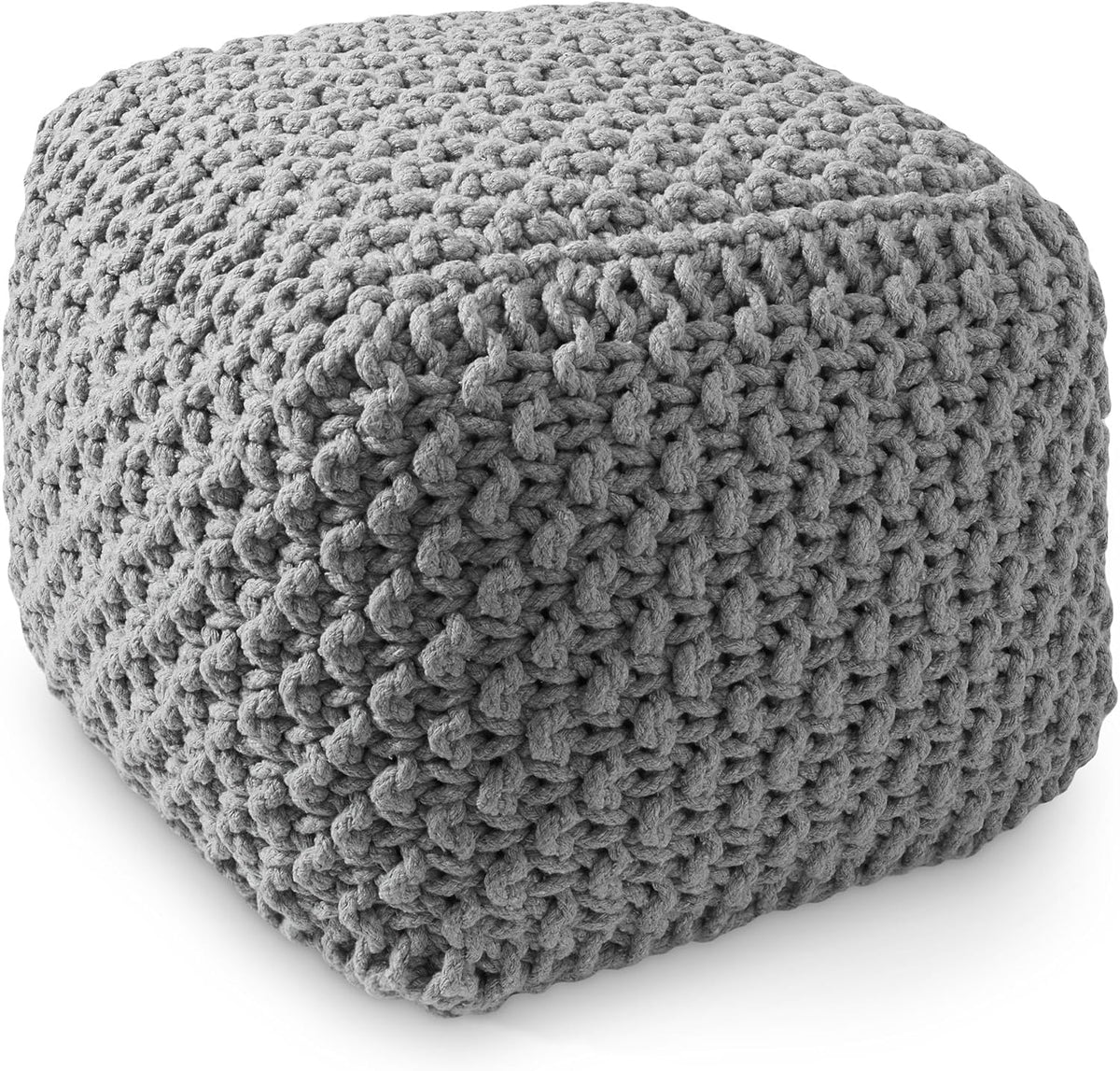 Casafield Square Pouf Ottoman, Light Gray 18.5" W x 18.5" D x 14.5" H Cotton Knit Foot Stool - Boho