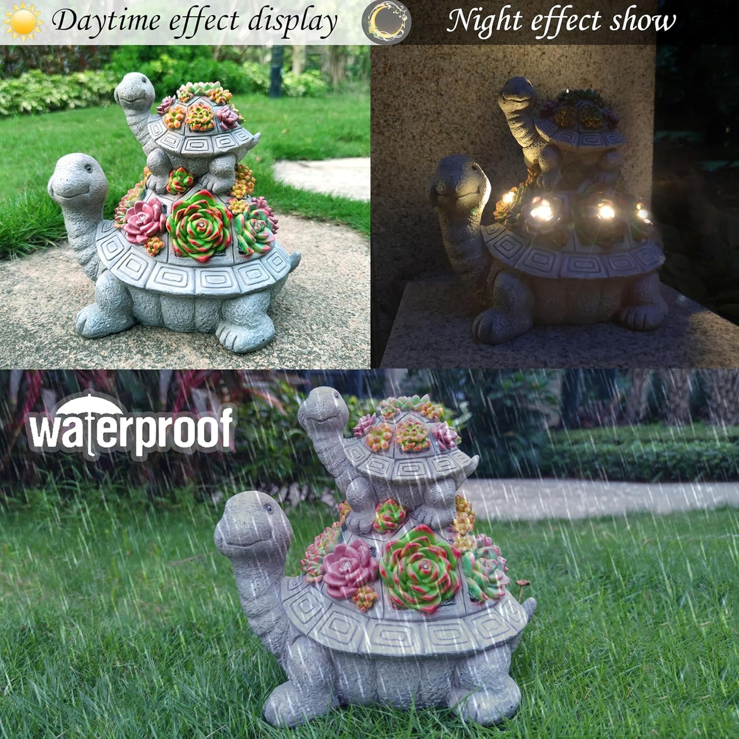 Large Turtle Solar Garden Outdoor Statues with Succulent and 6 LED Lights,Outside Solar Turtle