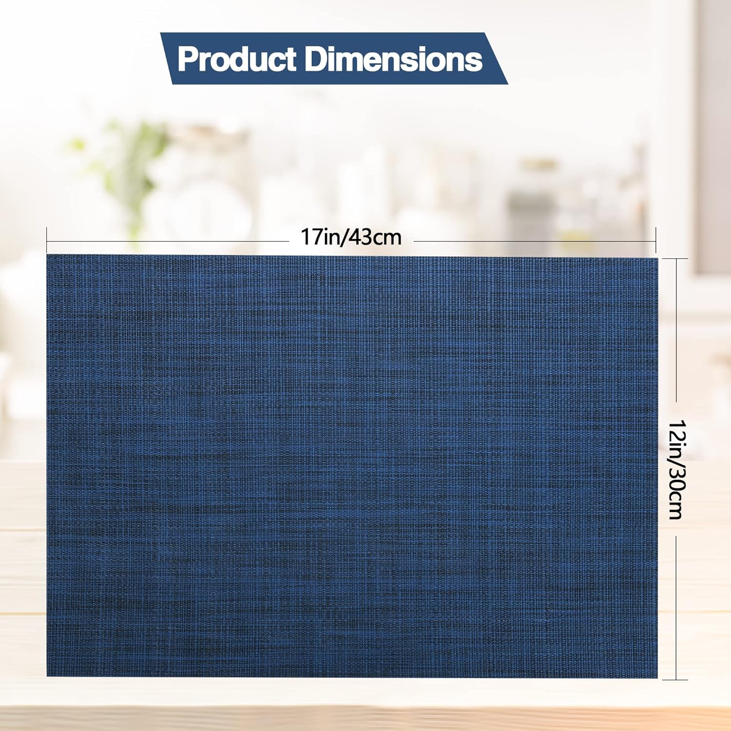 Navy Blue Placemats Set of 8 - Easy Clean Washable Vinyl Placemats - Wipeable Heat Resistant Table