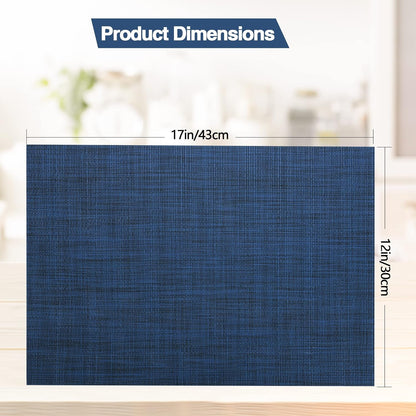Navy Blue Placemats Set of 8 - Easy Clean Washable Vinyl Placemats - Wipeable Heat Resistant Table