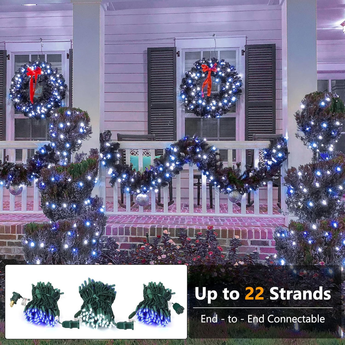 Brizled Blue & White Christmas Lights, 33ft 100 LED 5MM Wide Angle Christmas Lights, Mini String