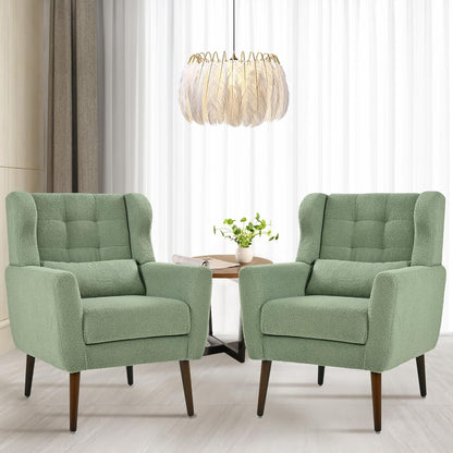 Accent Chair Set of 2, Upholstered Armchair with Pillow, Teddy Single Sofa Chair with Lounge Seat