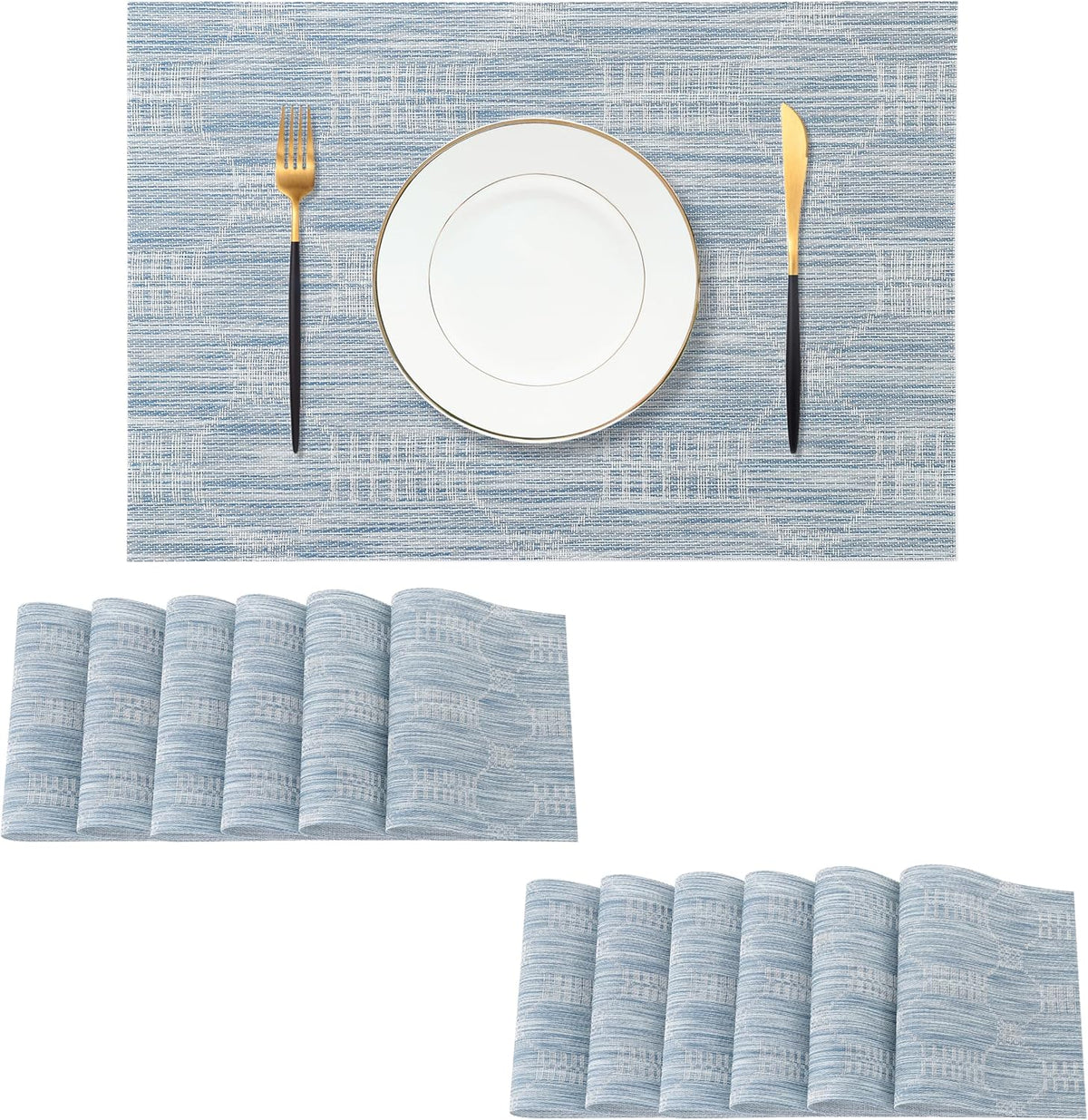 Leetaltree Jacquard Blue Placemats Set of 12 - Heat Resistant Non-Slip Place mats for Dining Table