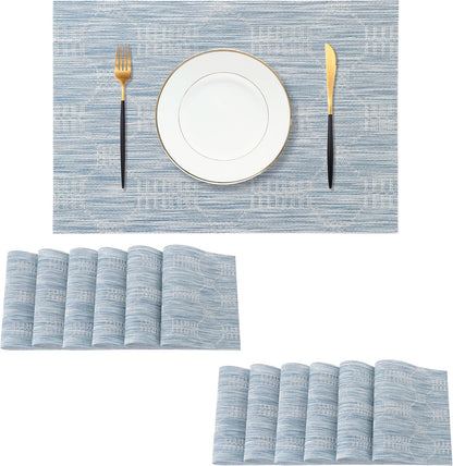 Leetaltree Jacquard Blue Placemats Set of 12 - Heat Resistant Non-Slip Place mats for Dining Table