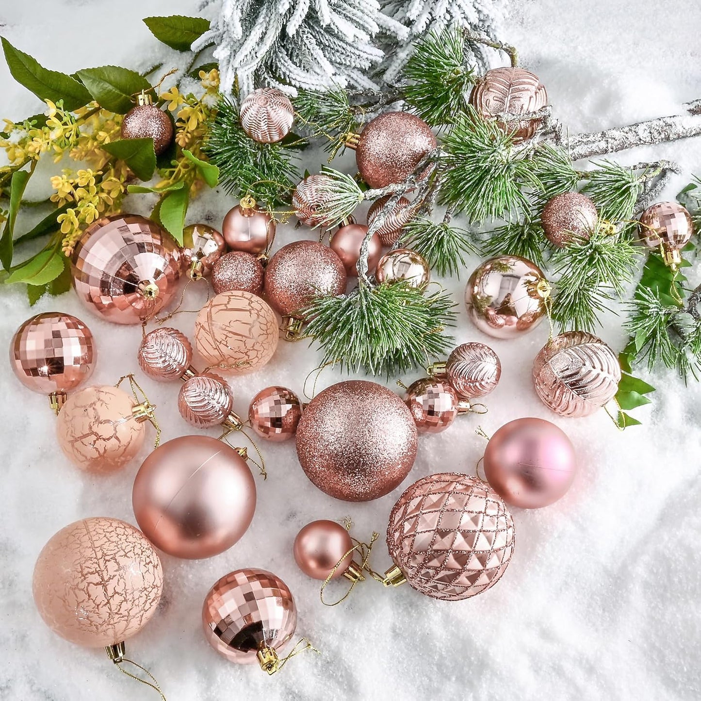 LANGXUN 36pcs Rose Gold Christmas Tree Decorations Balls, Bolas De Navidad, 2025 Christmas Decor