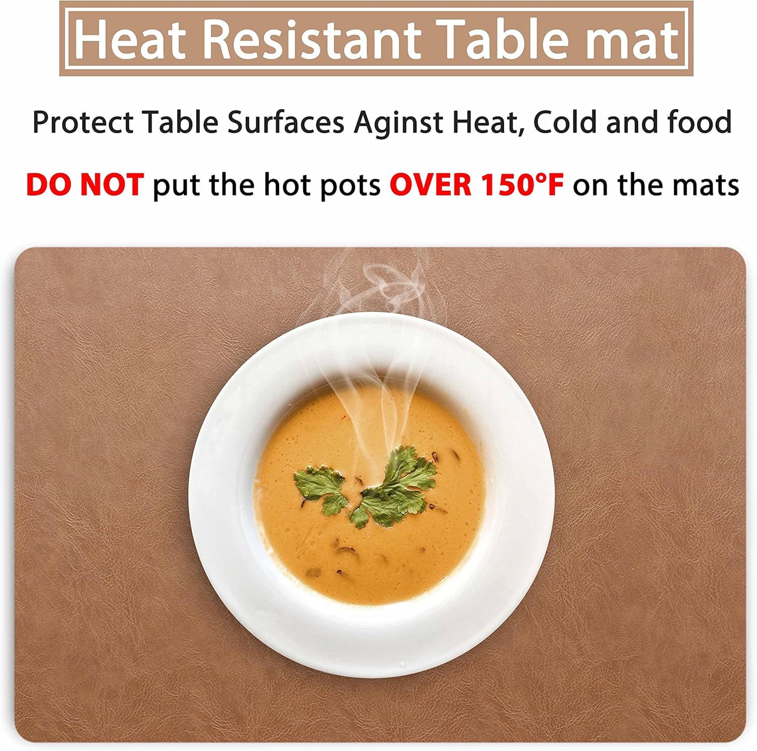 Set of 6 Faux Leather Placemats, PU Table Mats, Waterproof, Stain Resistant, Heat Resistant