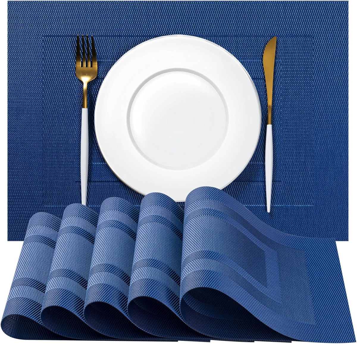 Placemats Set of 12 - Easy Clean Woven Vinyl Placemats for Dining Table, Indoor/Outdoor Place Mats