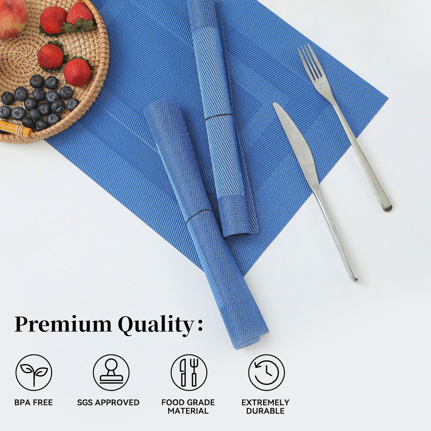 Leetaltree Blue Frame Placemats Set of 8 - Heat Resistant Non-Slip Place mats for Dining Table