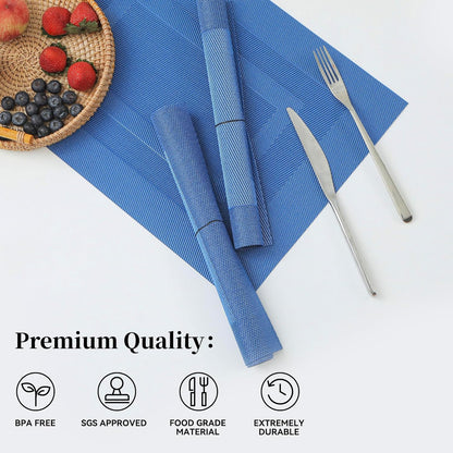Leetaltree Blue Frame Placemats Set of 8 - Heat Resistant Non-Slip Place mats for Dining Table