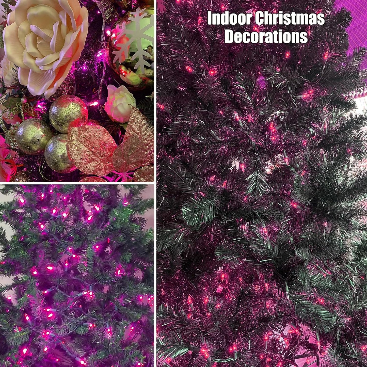 HISHINY Christmas Lights 100 Count Pink Christmas Tree String Lights with Green Wire for Outdoor