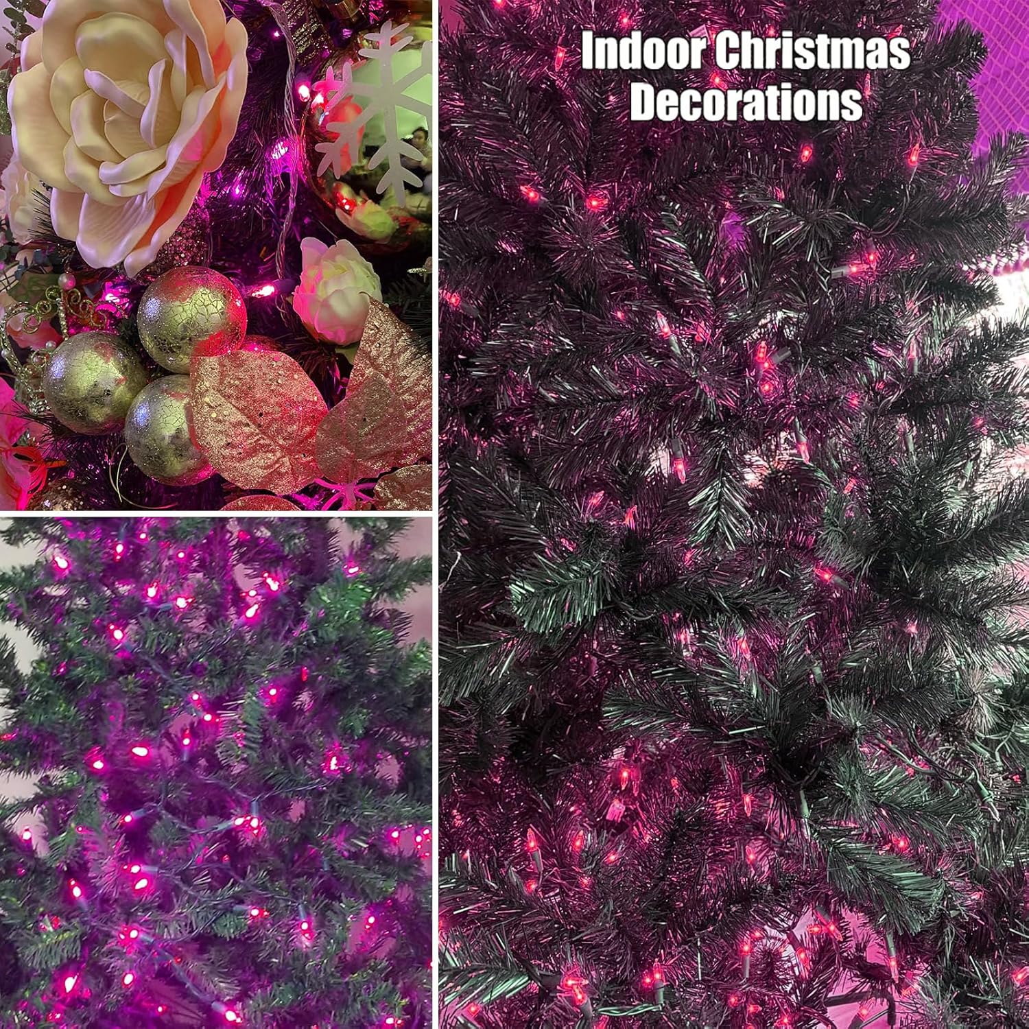 HISHINY Christmas Lights 100 Count Pink Christmas Tree String Lights with Green Wire for Outdoor