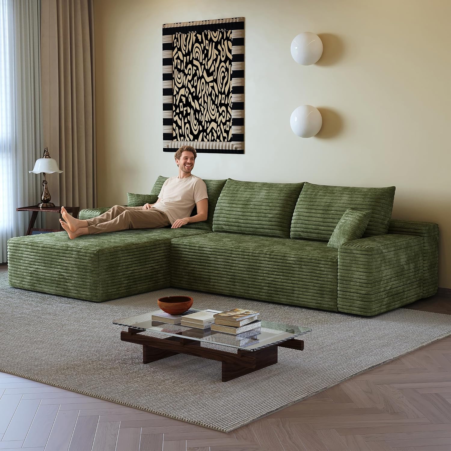 108" Sectional Couches for Living Room Modern Modular Sofa with L-Shape Couchs Upholstered Boneless