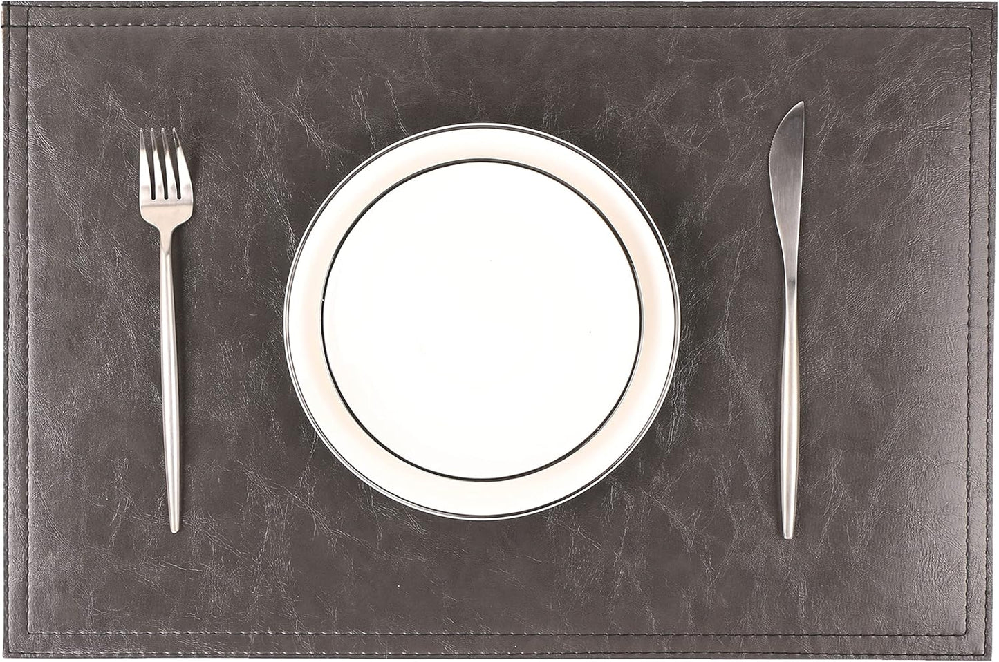 Waterproof PU Placemats, Faux Leather Dinging Table Mat, Set of 6, Easy to Wipe Off Scrub Vinyl