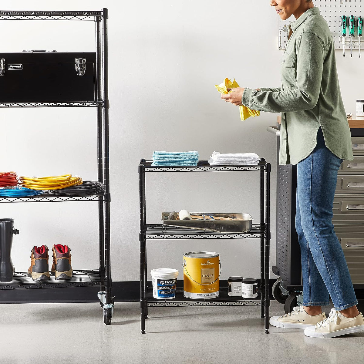 Amazon Basics 3-Shelf Adjustable Heavy Duty Steel Wire Rack Storage Shelving Organizer for Kitchen