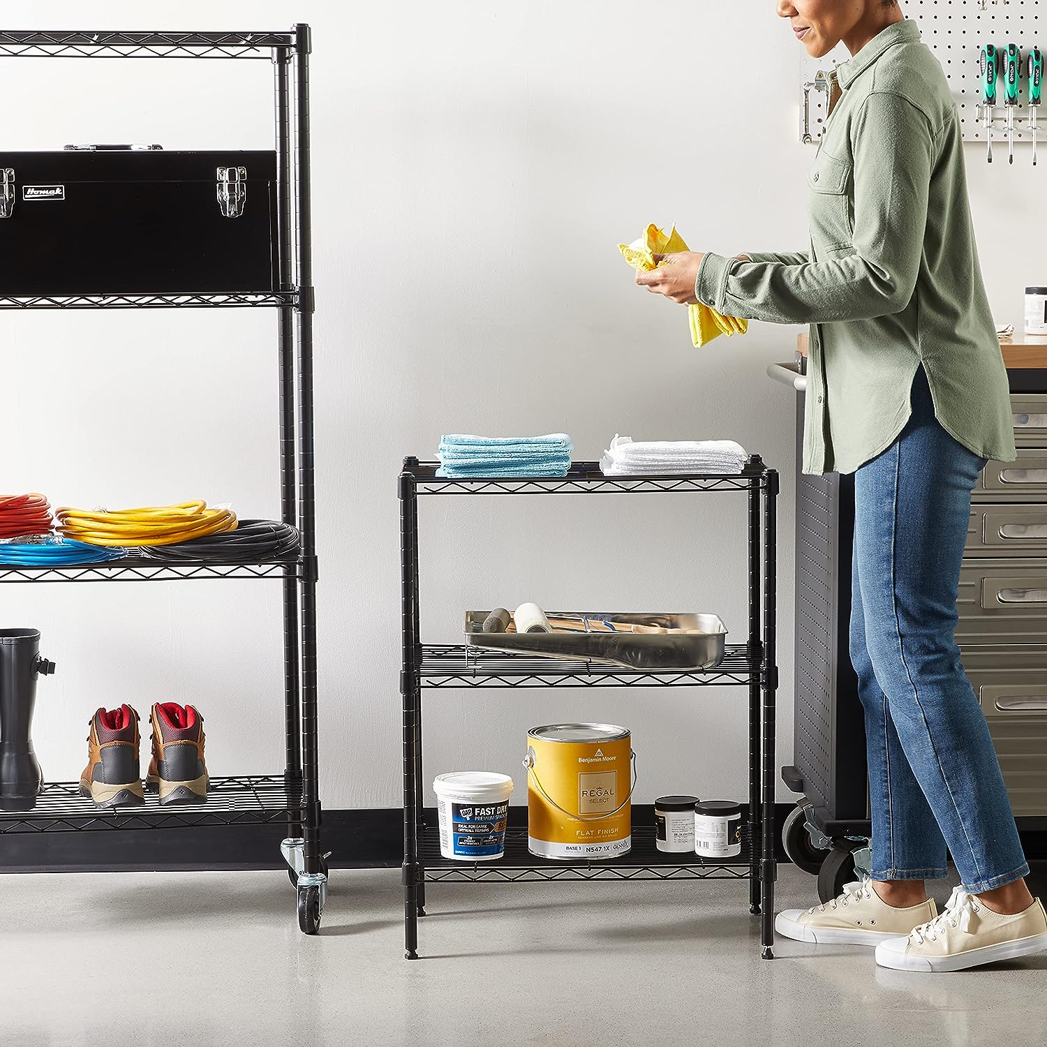Amazon Basics 3-Shelf Adjustable Heavy Duty Steel Wire Rack Storage Shelving Organizer for Kitchen