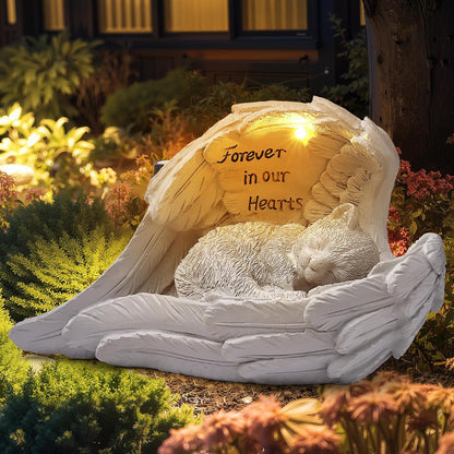 Pet Cat Solar Garden Memorial Statue – Outdoor Resin Angel Kitty with Solar Light, Guardian Angel