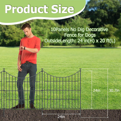 10 Panels Garden Fence Dog Fence Outdoor for Yard, 24in H x 20ft L Rustproof Metal Fencing with