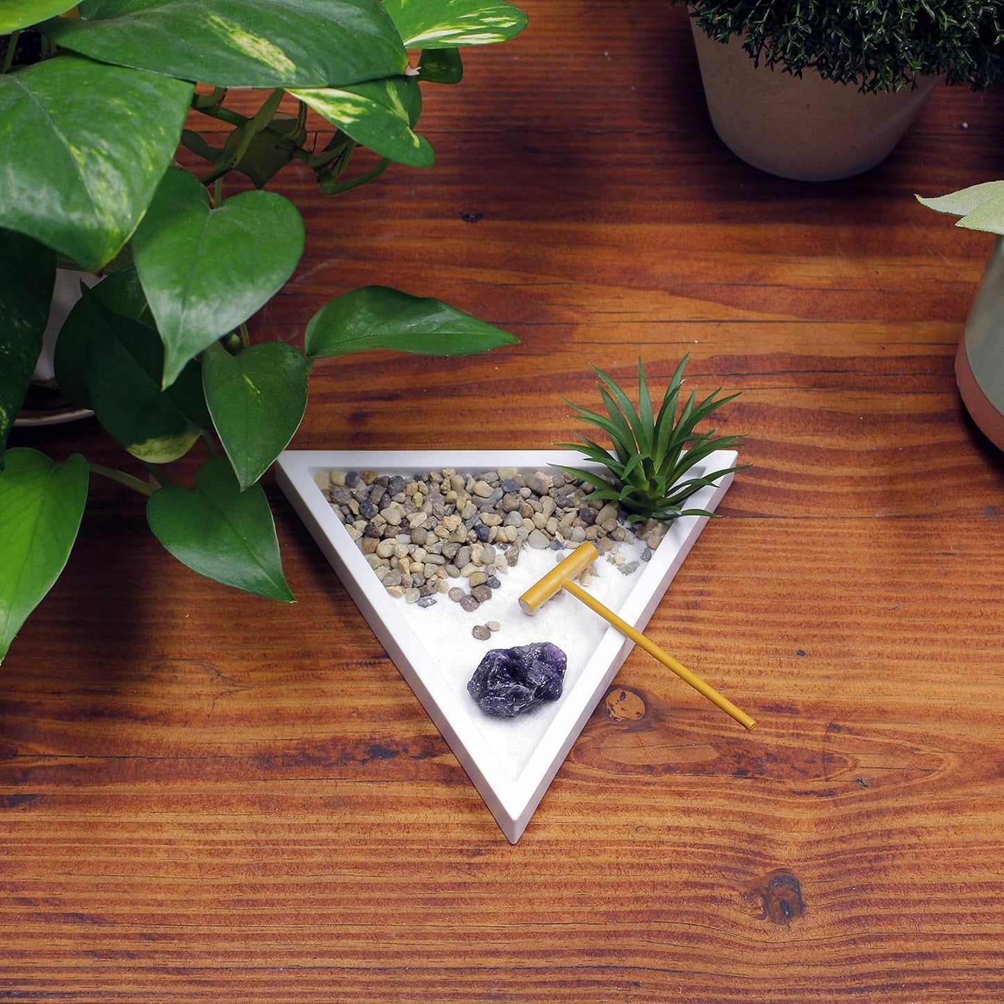 Nature's Mark Mini Zen Garden Kit for Desk with White Sand, Rake, White Base, Salt Rock and Air