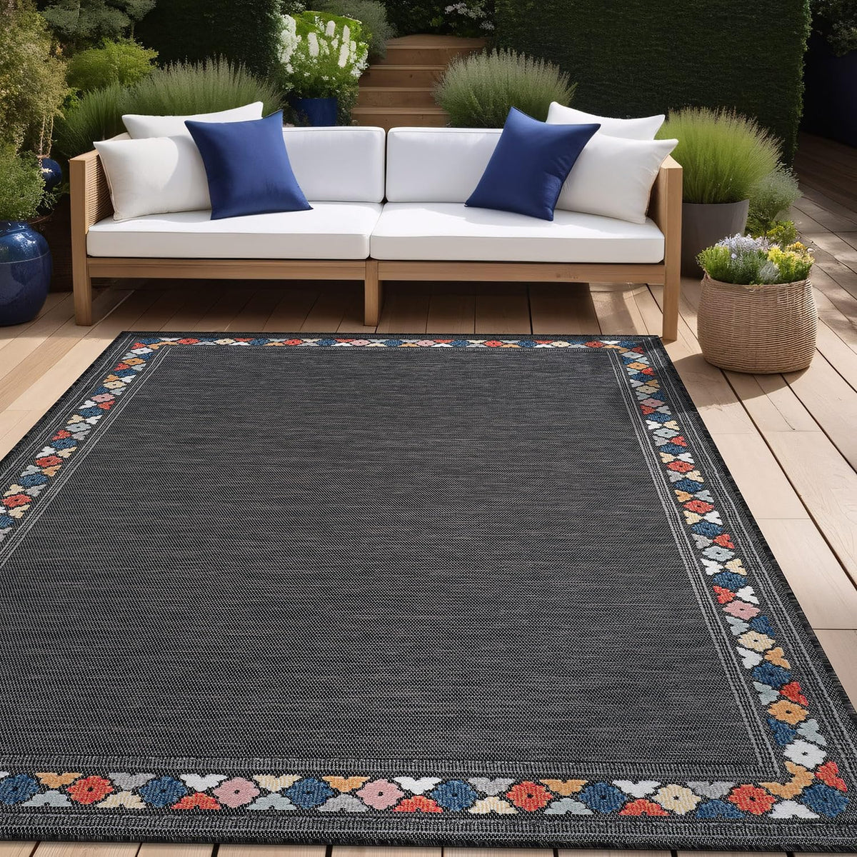 Beverly Rug Outdoor Rug 10x14 Modern Bordered Large Area Rugs for Indoor and Outdoor Patio Easy to