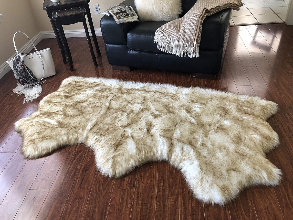 LAMBZY Faux Sheepskin Hypoallergenic Free Shape Silky Shag Rug, Luxury Shaggy Silky Plush Carpet