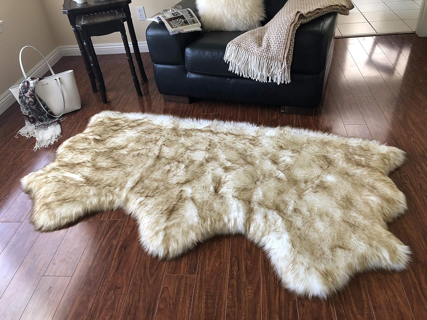 LAMBZY Faux Sheepskin Hypoallergenic Free Shape Silky Shag Rug, Luxury Shaggy Silky Plush Carpet