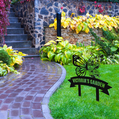 Personalized Metal Garden Sign with Stake, Custom Garden Decor for Outdoor, Custom Family Name