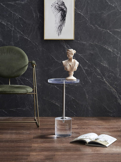 Clear Acrylic End Table,Side Table,Brushed Silver Metal,Round,for Office, Living Room and